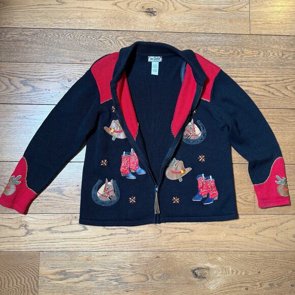 Tiara International Vintage Cardigan SZ M Zip Equestrian Western Rodeo Teacher - Picture 3 of 10